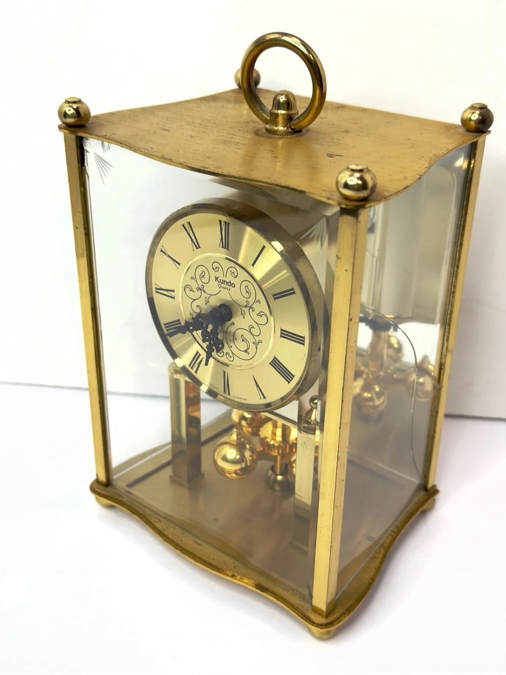 Kundo Quartz Brass Glass Mantel Clock West Germany Working, READ DESCRIPTION